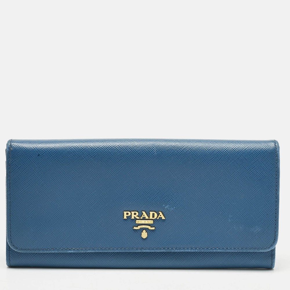 Prada Blue Saffiano Leather Continental Wallet