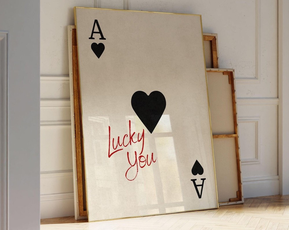 Lucky You Ace Of Hearts Poster Trendy Wall Art Motivational Quote Retro Poster