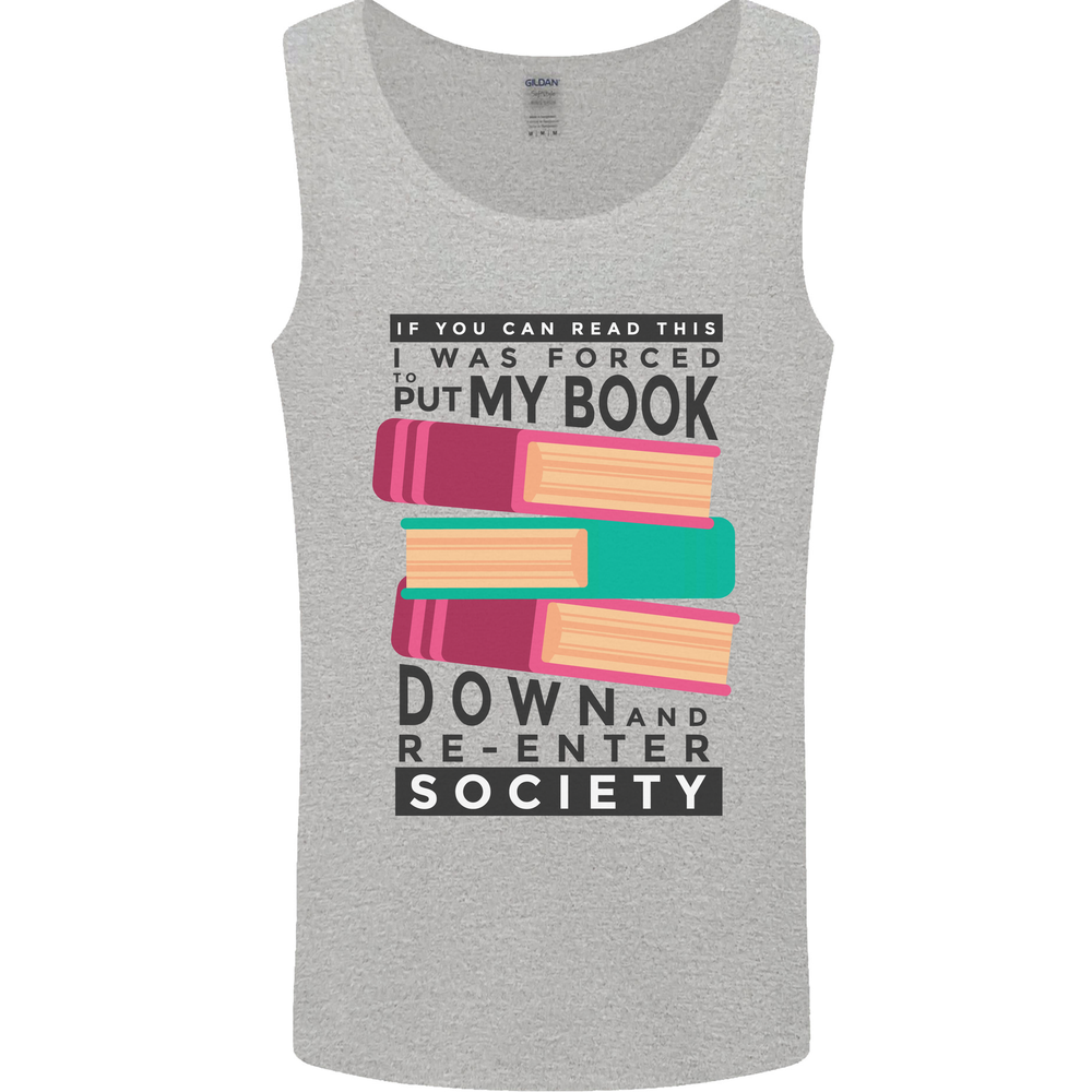 Book Reading Re-Enter Society Funny Mens Vest Tank Top