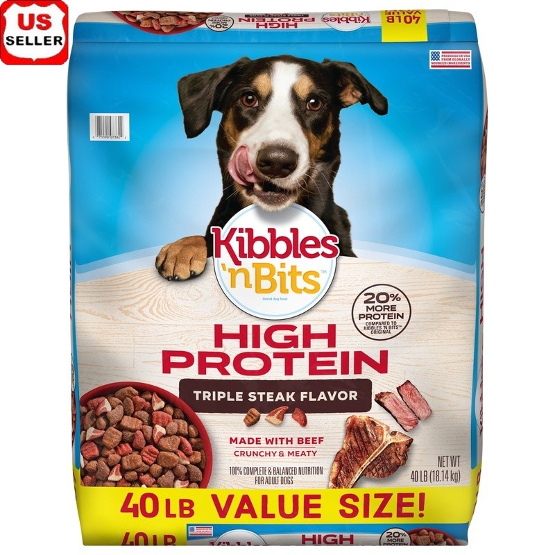 High Protein Dry Dog Food Triple Steak Flavor Kibble Complete Nutrition 20% More
