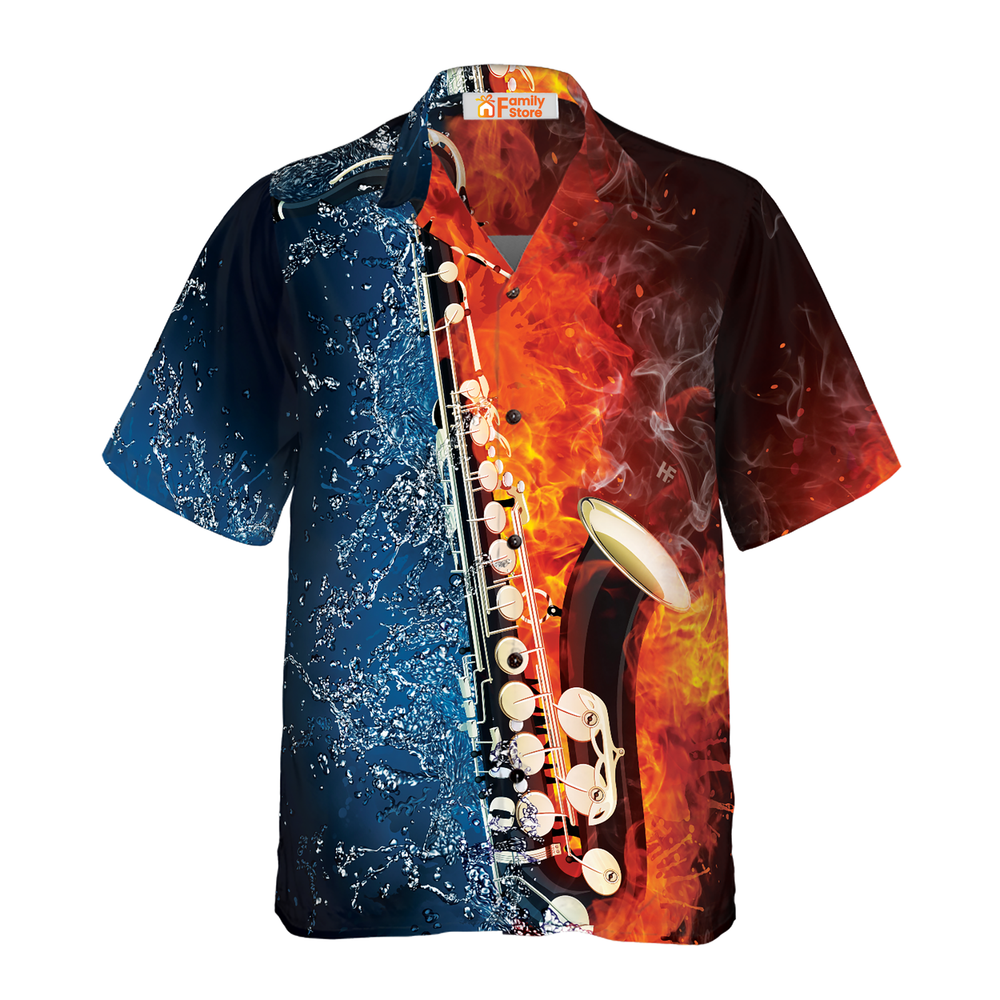 Saxophone Water Flame Hawaiian Shirt Men US Size Summer Style New