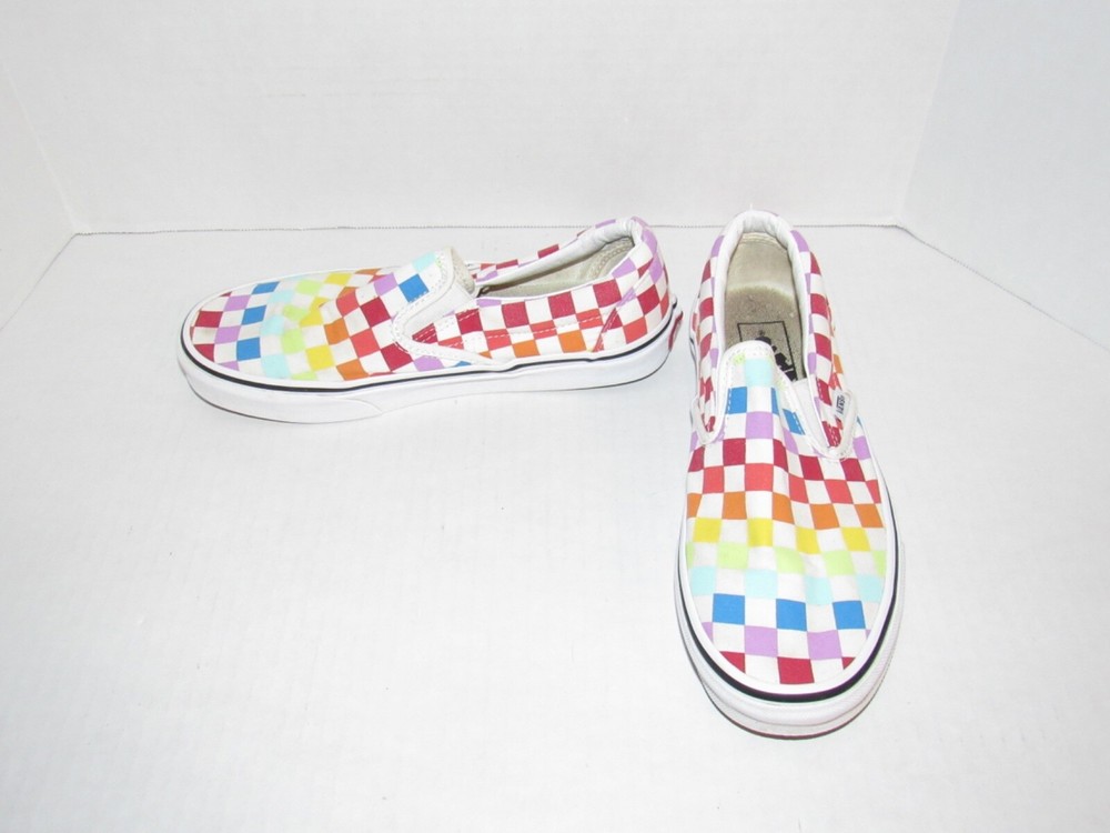 Vans Rainbow Checkerboard Unisex Slip On Skate Shoes Mens Size 6 Womens Size 7.5
