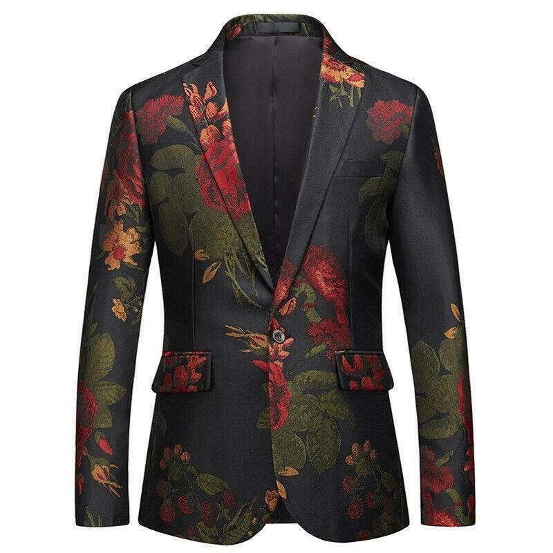Men's Slim Fit Floral Print Business Blazer for Wedding & Formal Events