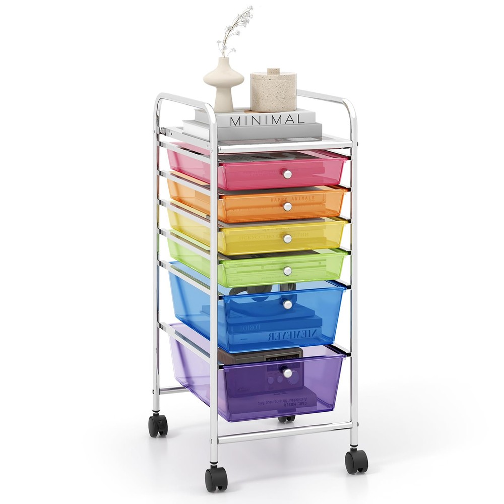 6-Drawer Rolling Storage Cart, Multifunctional Storage Organizer Cart with Wh...