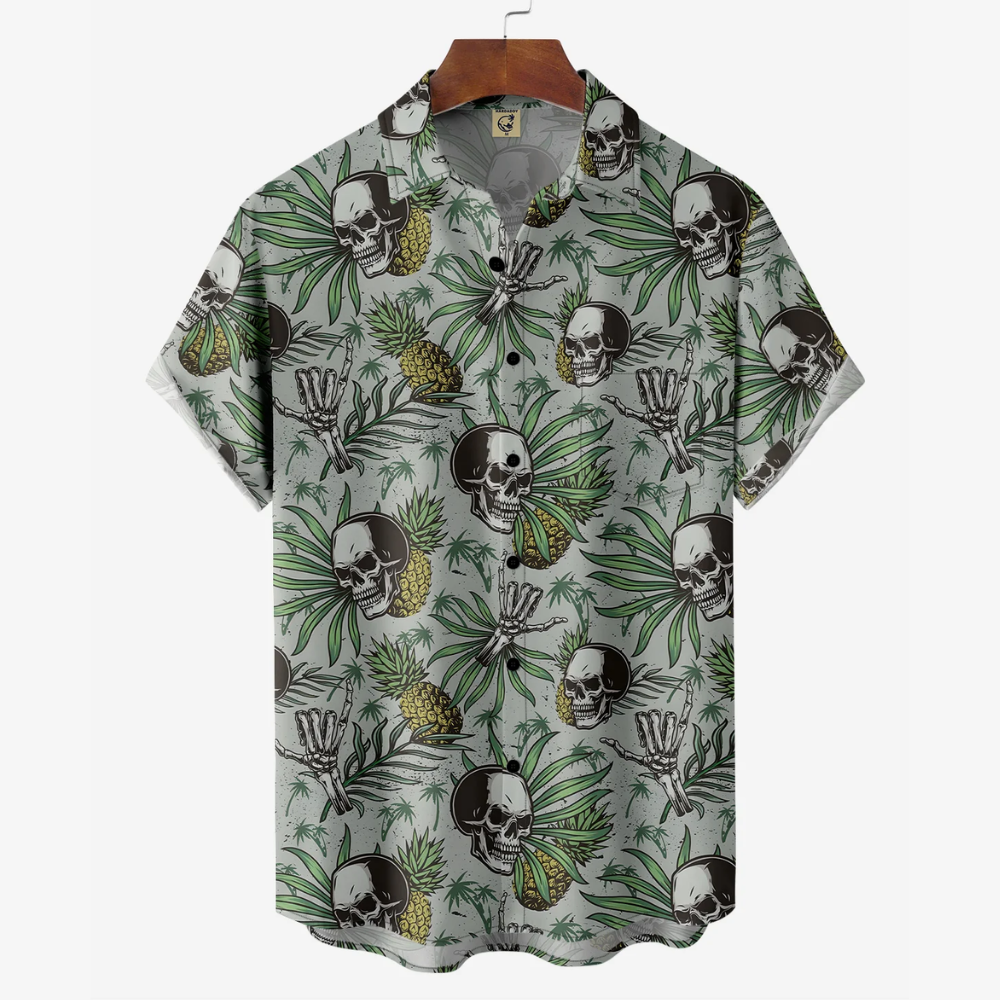 Skull Pineapple Hawaiian Shirt for Men - US Size, Short Sleeve Summer Style, Bold Tropical Design