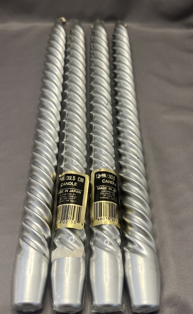 Colonial Candle 12-inch Metallic Silver Taper Candles 4-Pack