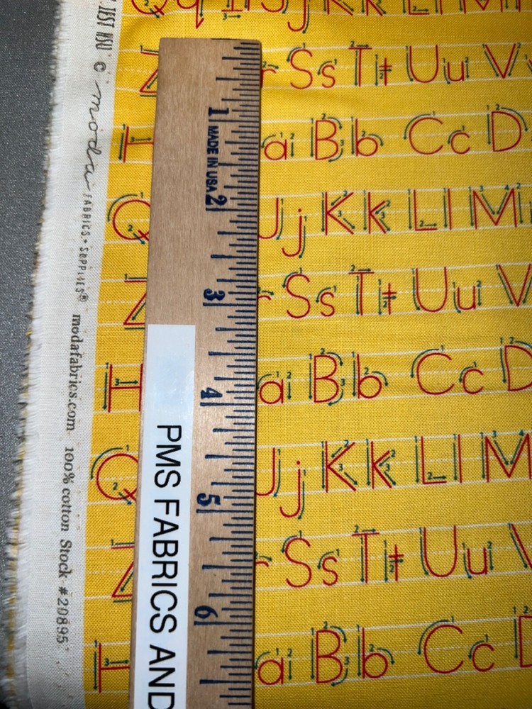 MODA Back to School 100% cotton fabric by the yard 36x44 ABC writing paper YELLW-image