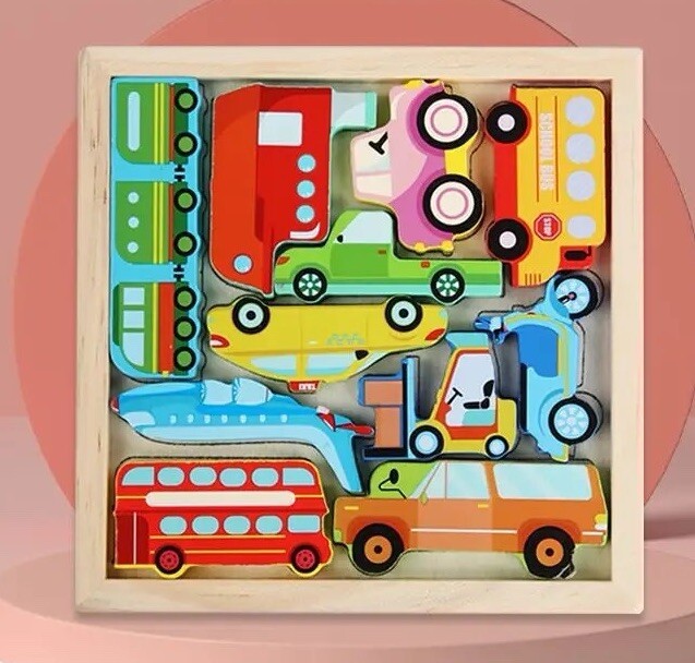 Wooden Puzzles for Kids Ages 4-6, Cars World Jigs 15.5x15.5x1cm
