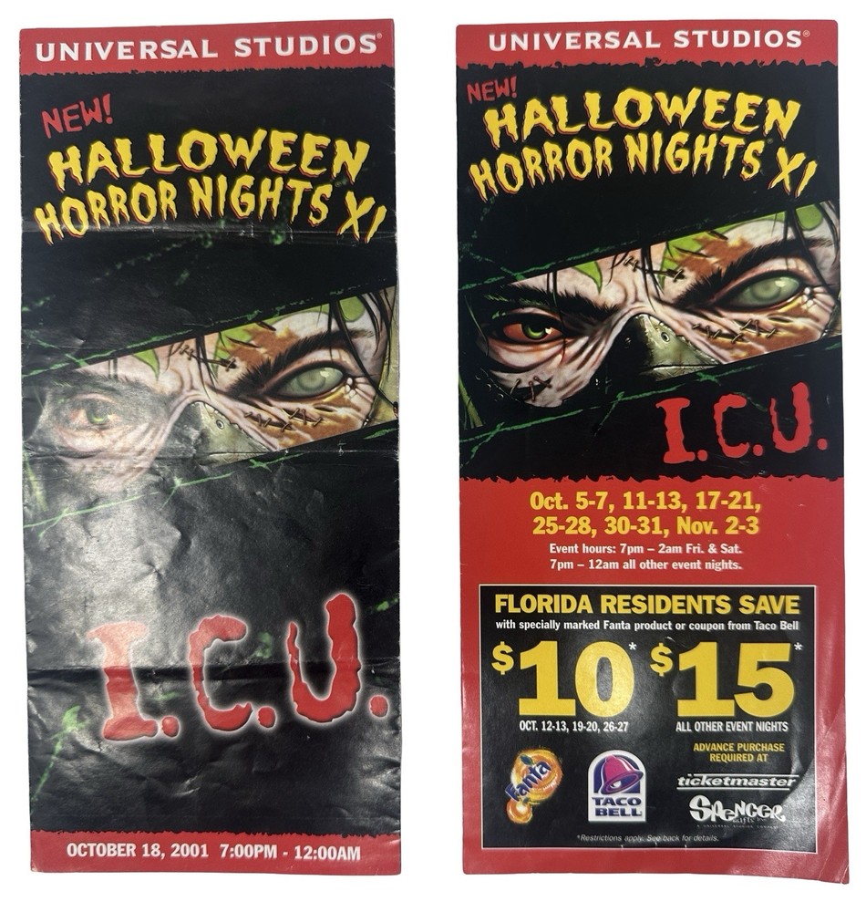 Universal Studios Halloween Horror Nights XI 2001 Event Guide Map ICU Post-9/11