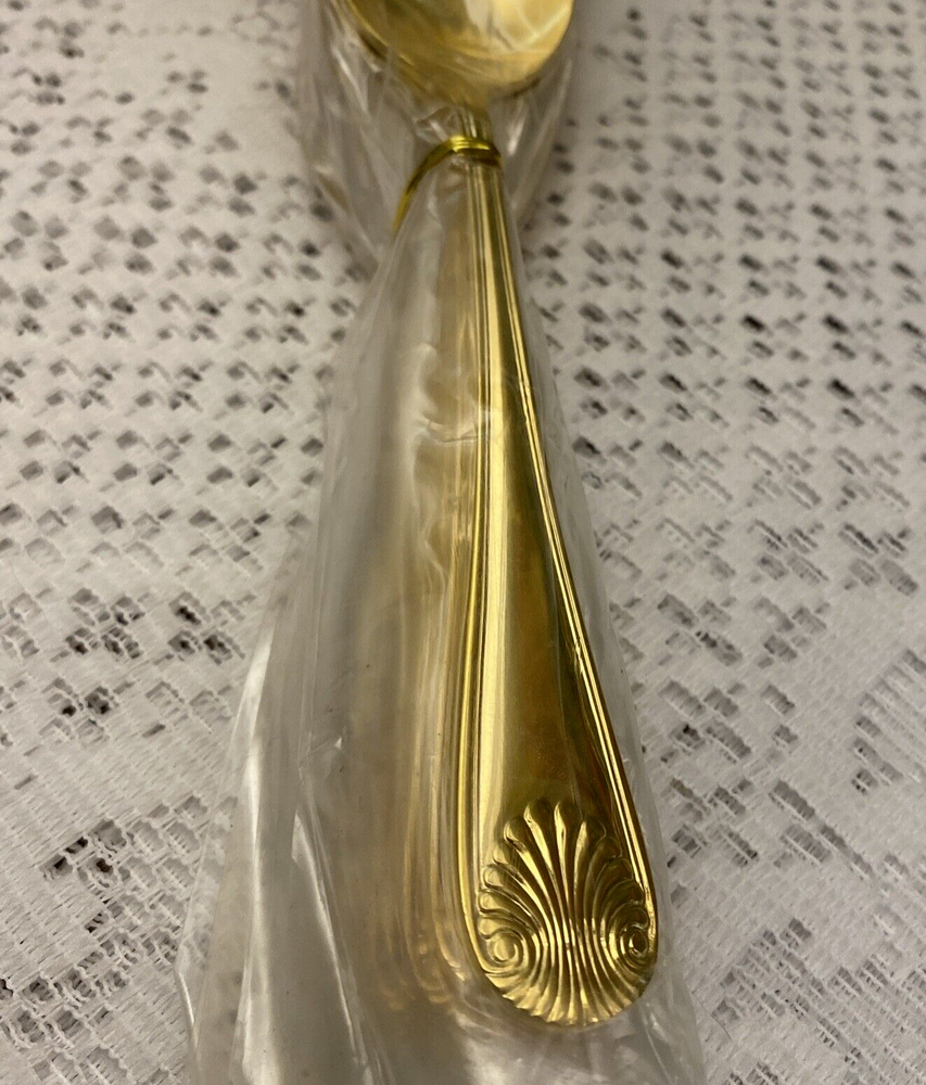 Stainless Steel Korea Flatware Gold Shell Fan 8 Soup Larger Spoons NEW OLD STOCK