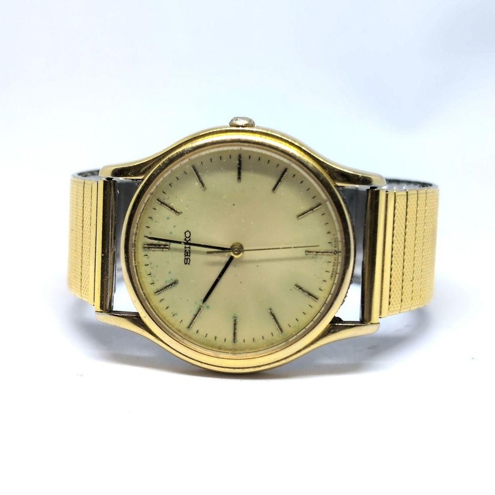 Authentic Seiko Gold Analog Watch with Engraving Verified Operation