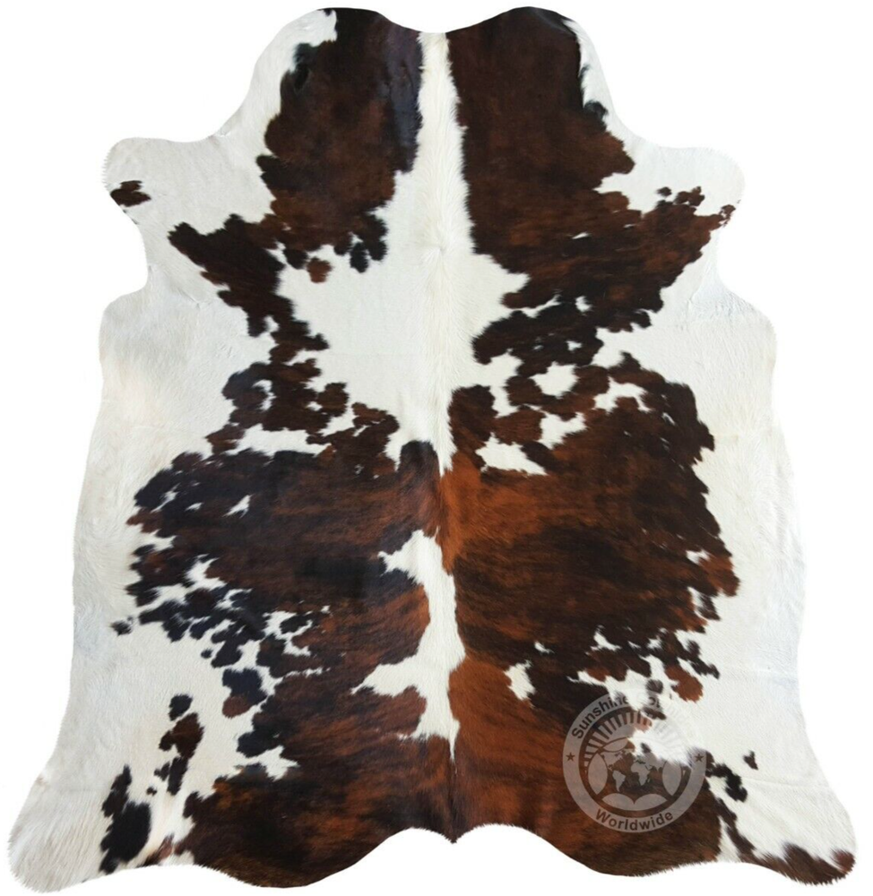 Genuine Cowhide Rug Brindle Tricolor Extra White Backbone - Size 6x6’