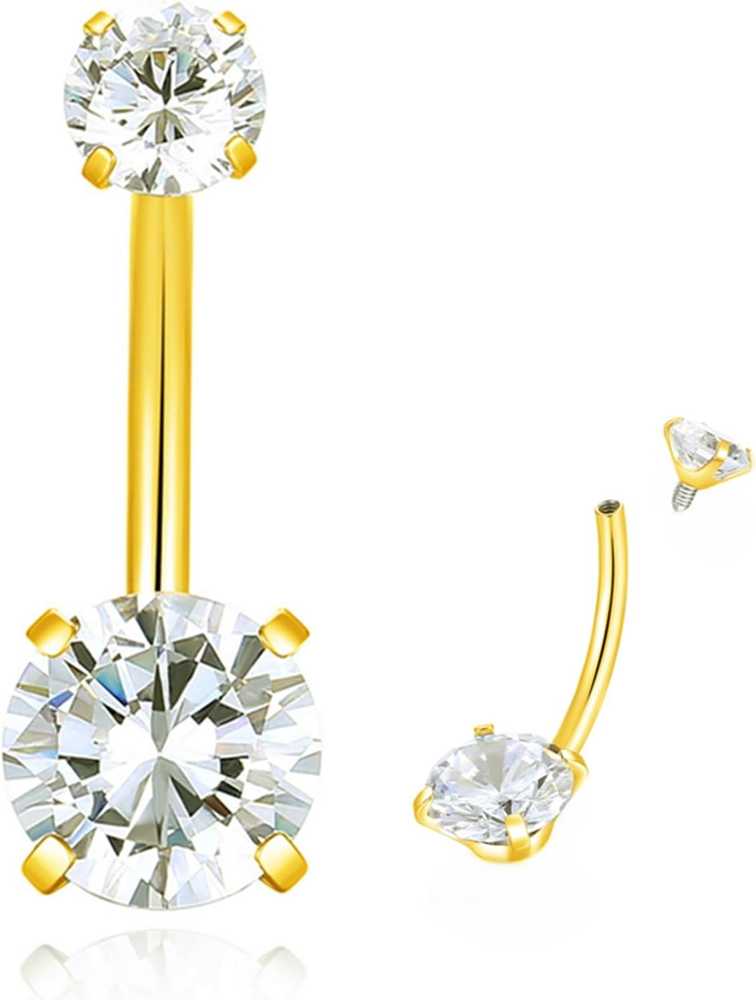 G23 Titanium 14G Belly Button Rings Cubic Zirconia Internally Threaded CZ Belly