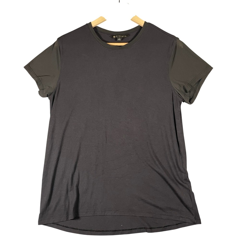 Athleta Women's Black Short Sheer Sleeve T-Shirt Top Size L Athleisure Active