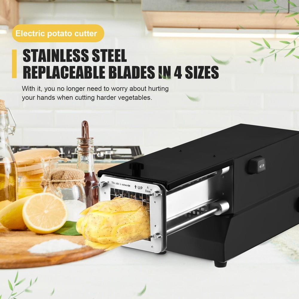 Automatic Vegetable Cutter Electric French Fry Chopper Potato Cutter W/ 4 Blade