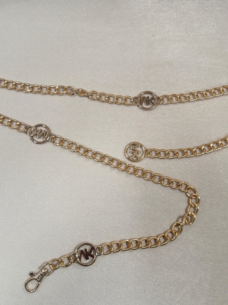 Michael Kors Chain Belt Signed Name Tag Gold Tone Metal 24