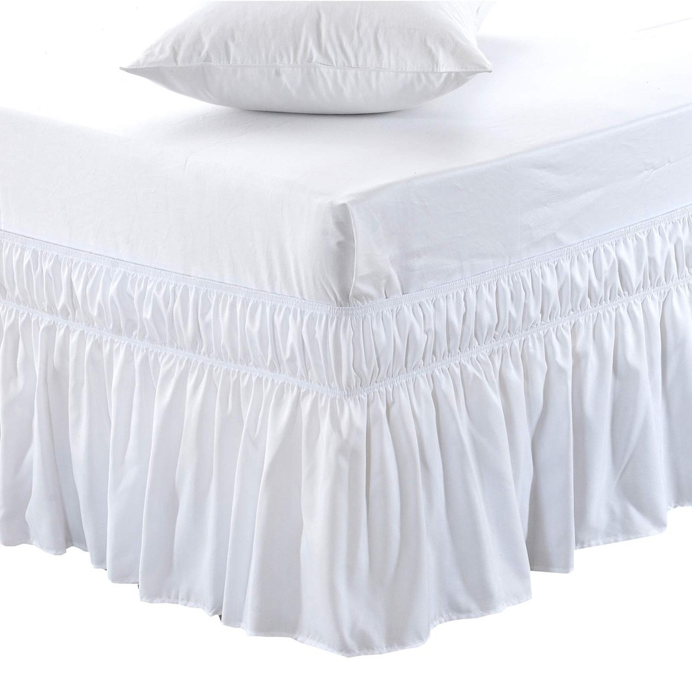 Wrap Around Bed Skirt Three Fabric Sides Elastic Dust Ruffled 16 Inch Tailore...