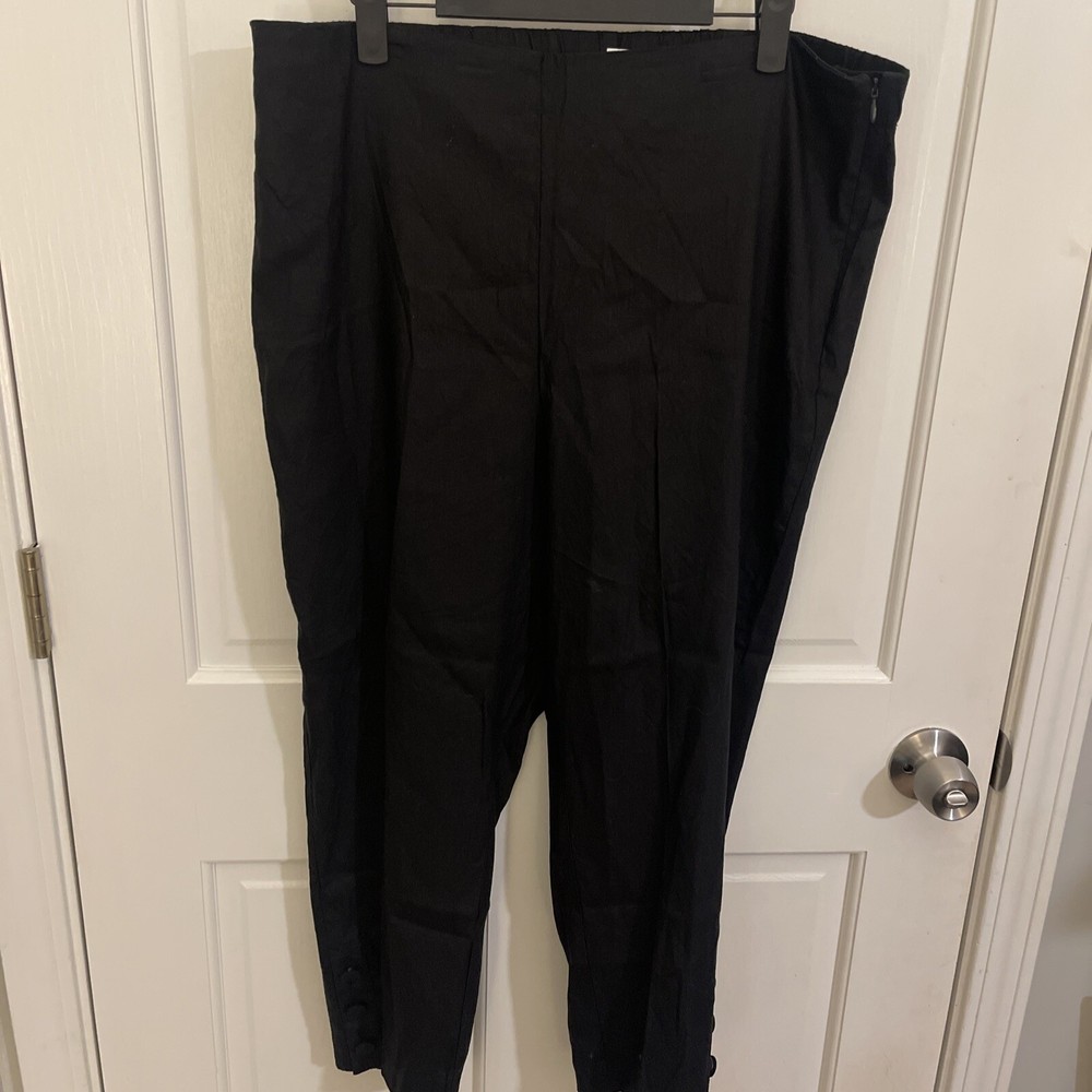 J.Jill  Linen Pants Womens Size Large Blue Crop  Zip Buttons On Bottom Navy