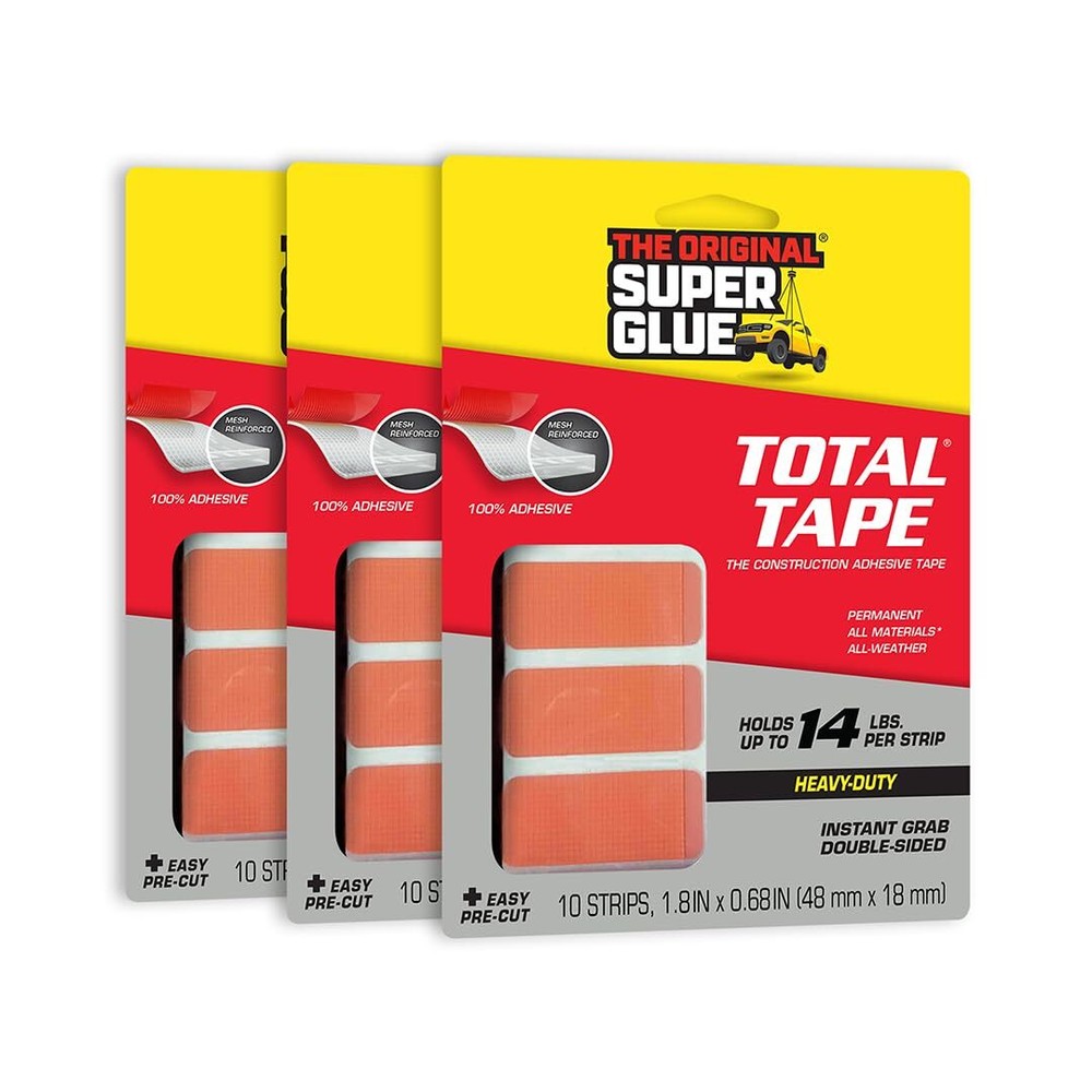 Super Glue - Total Tape Precut Strips - 10 Strips - (Pack of 3)