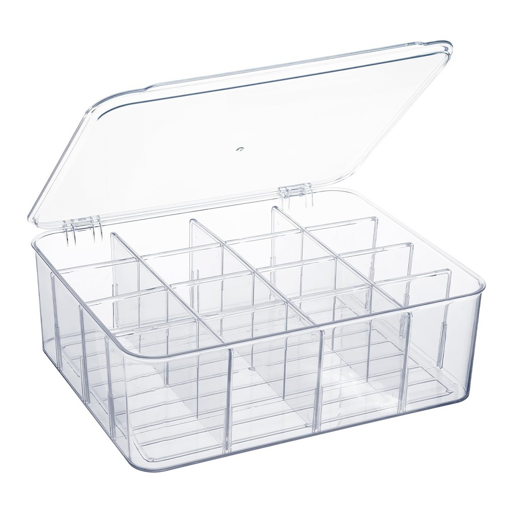 16-Cell Plastic Sock & Underwear Drawer Organizer with Lid