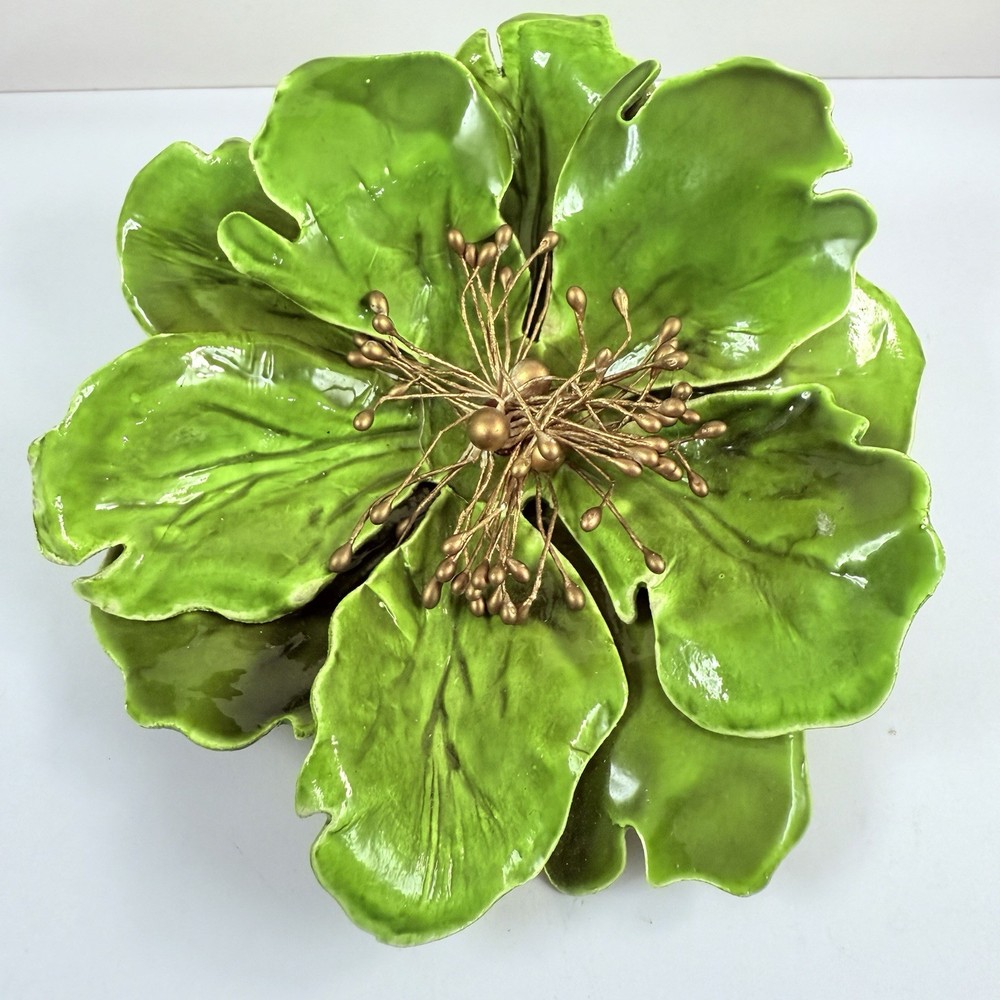 Vintage Green Floral Enamel Brooch Pin Estate Jewelry