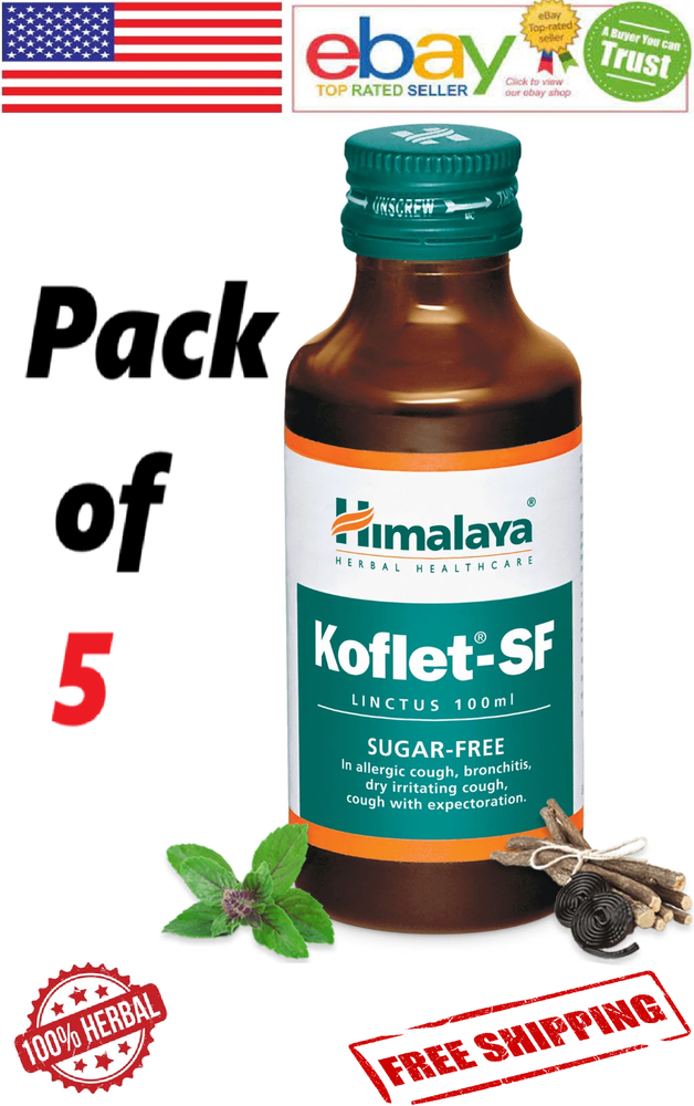 5x Himalaya Koflet-SF Linctus Sugar-Free Cough Linctus 100ml. Each (Free Ship)