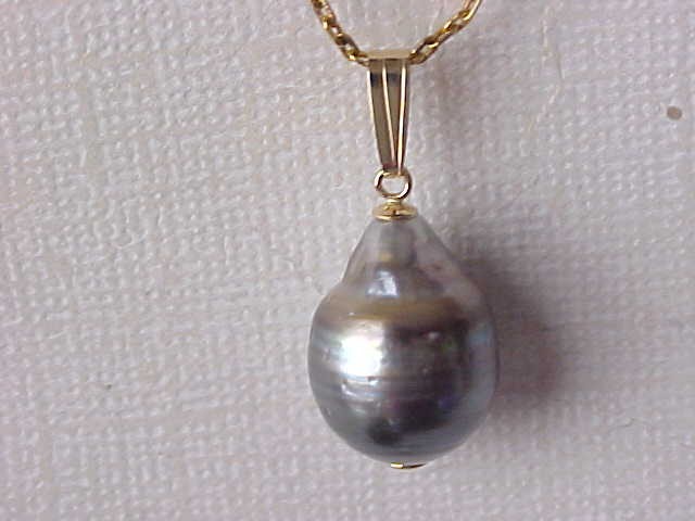 12MM X 16MM AAA GENUINE TAHITIAN PEARL PENDANT SOLID 14K YELLOW GOLD
