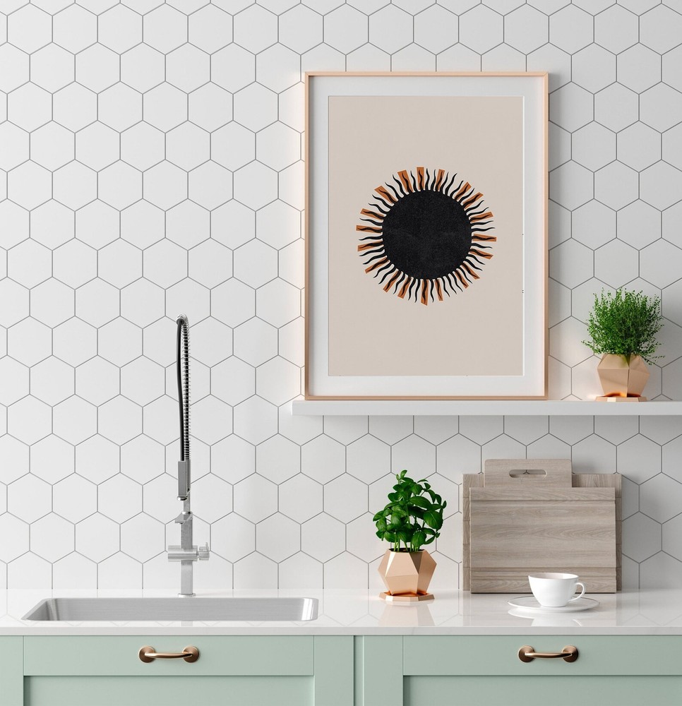 Mid Century Modern Art Boho Decor Abstract Sun Art Print Sunburst Neutral