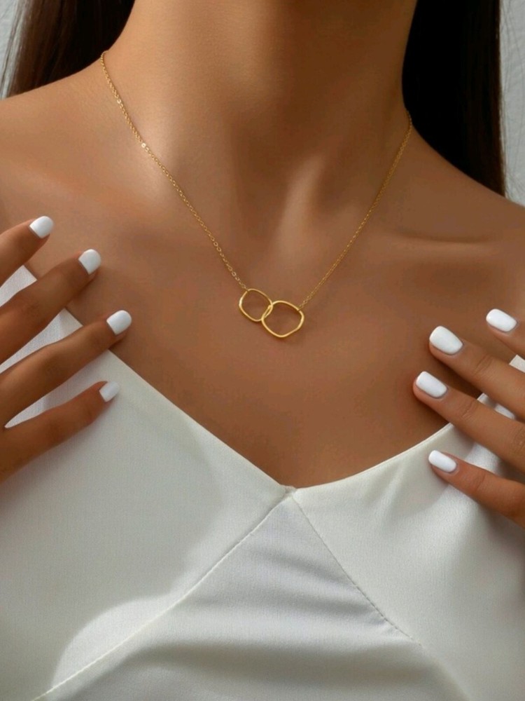 18K Gold Pendant Necklace with Round Stainless Steel Circle Charm for Birthday Gifts