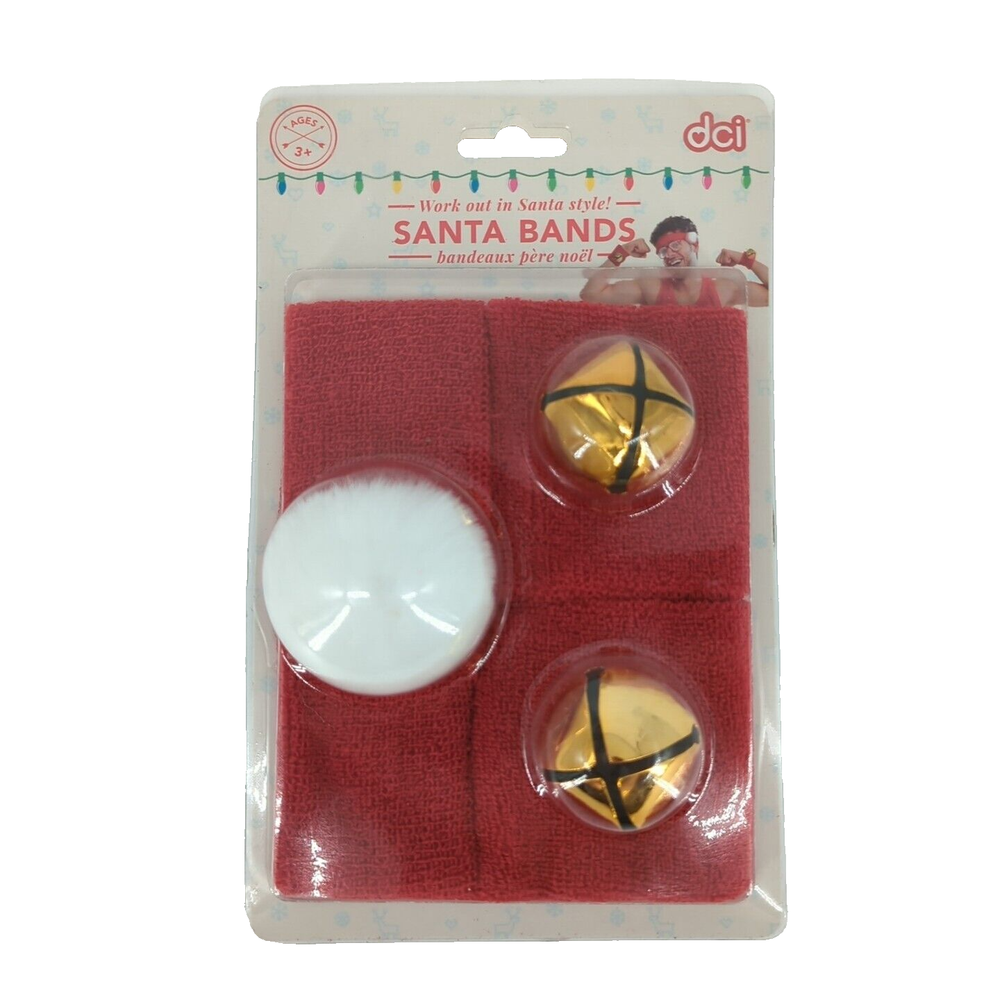Santa Sweatbands Set Head & Wrist Bands w/ Jingle Bells Christmas DCI Brand New