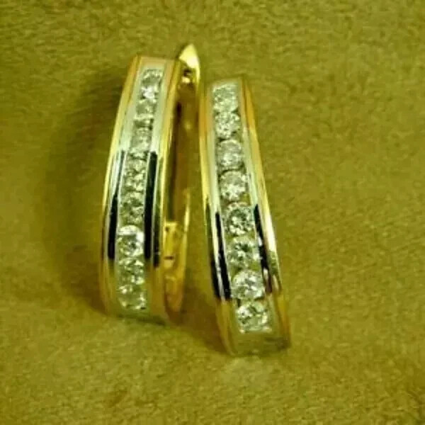 2Ct Real Moissanite Women's Hoop Earrings 18K Yellow Gold Plated Silver