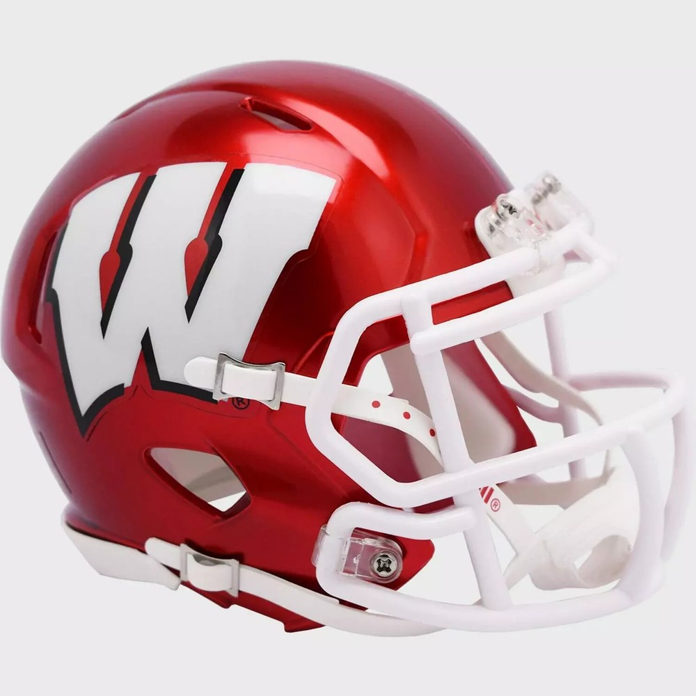 *SALE* WISCONSIN BADGERS CHROME FLASH NCAA SPEED MINI FOOTBALL HELMET RIDDELL!-image