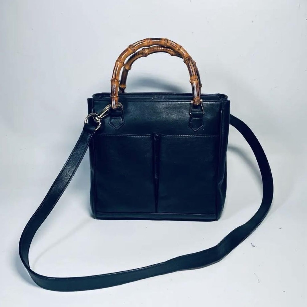 Vintage GUCCI Bamboo two-way shoulder bag in black - excellent condition