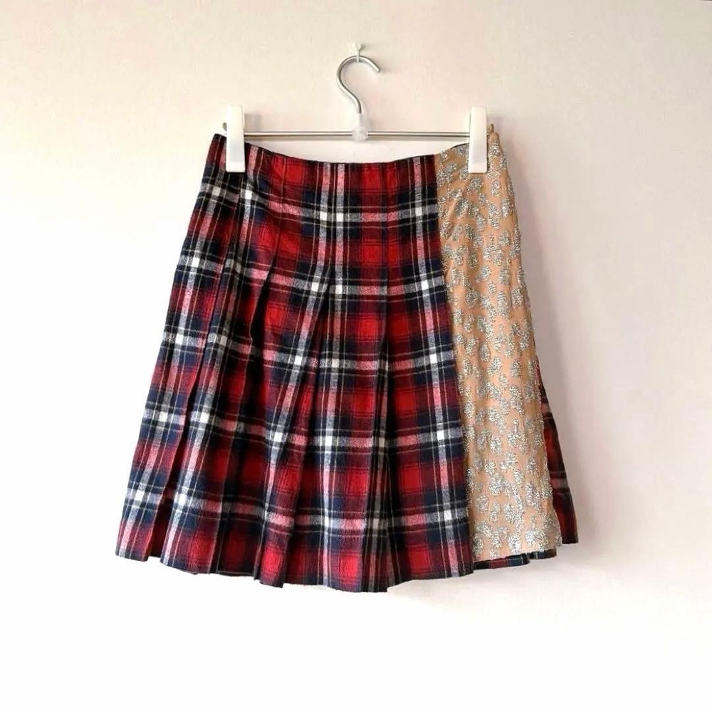 sacai luck Leopard Tartan Pleated Skirt Red Check Cotton M Condition