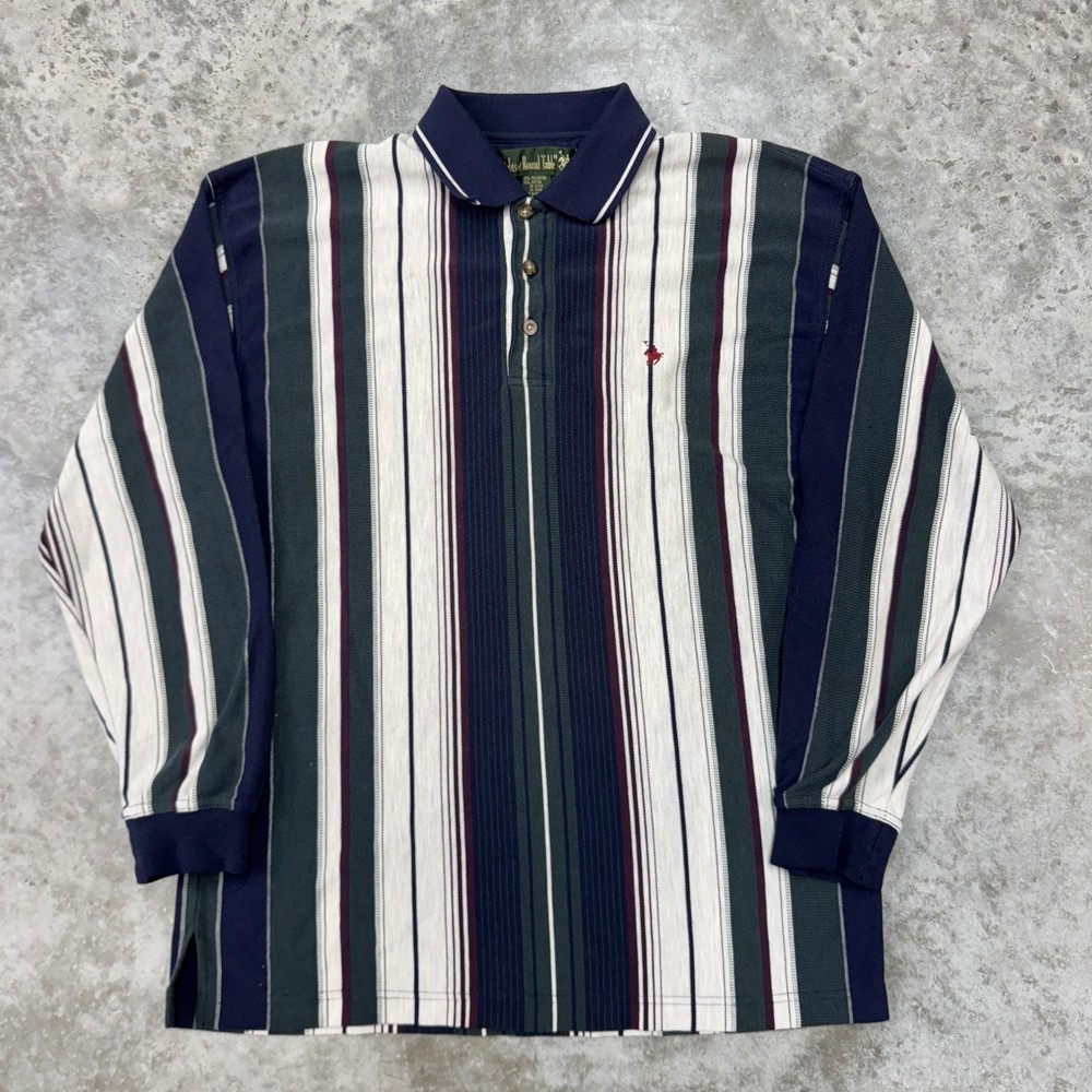 Vintage Knights of Round Table Polo mens XL striped colorblock rugby long sleeve