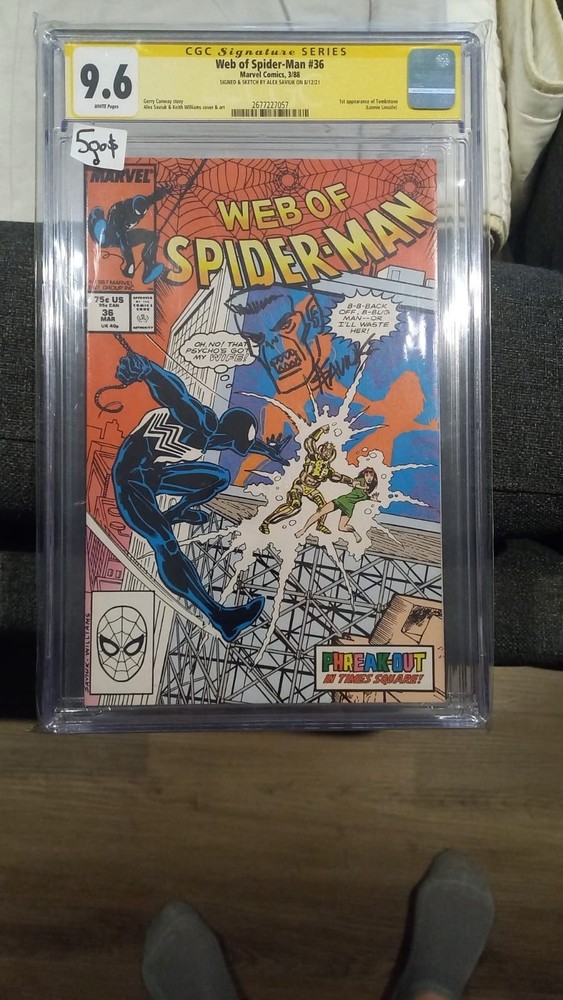 Web Of Spider-Man (1988) # 36 (CGC 9.6) Sketch & Signed Saviuk 1st Tombstone