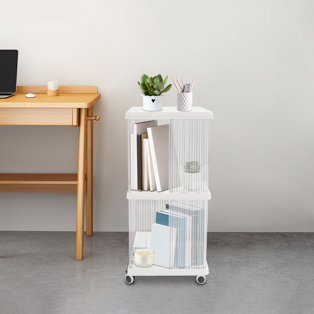 2-Tier Rotating Bookshelf Freestanding Display Rack for Storage