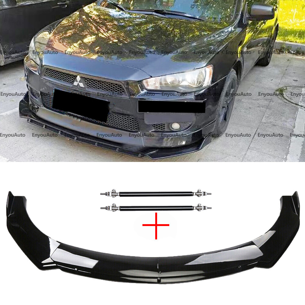 For Mitsubishi LANCER Front Bumper Lip Spoiler + Strut Rods Glossy Black