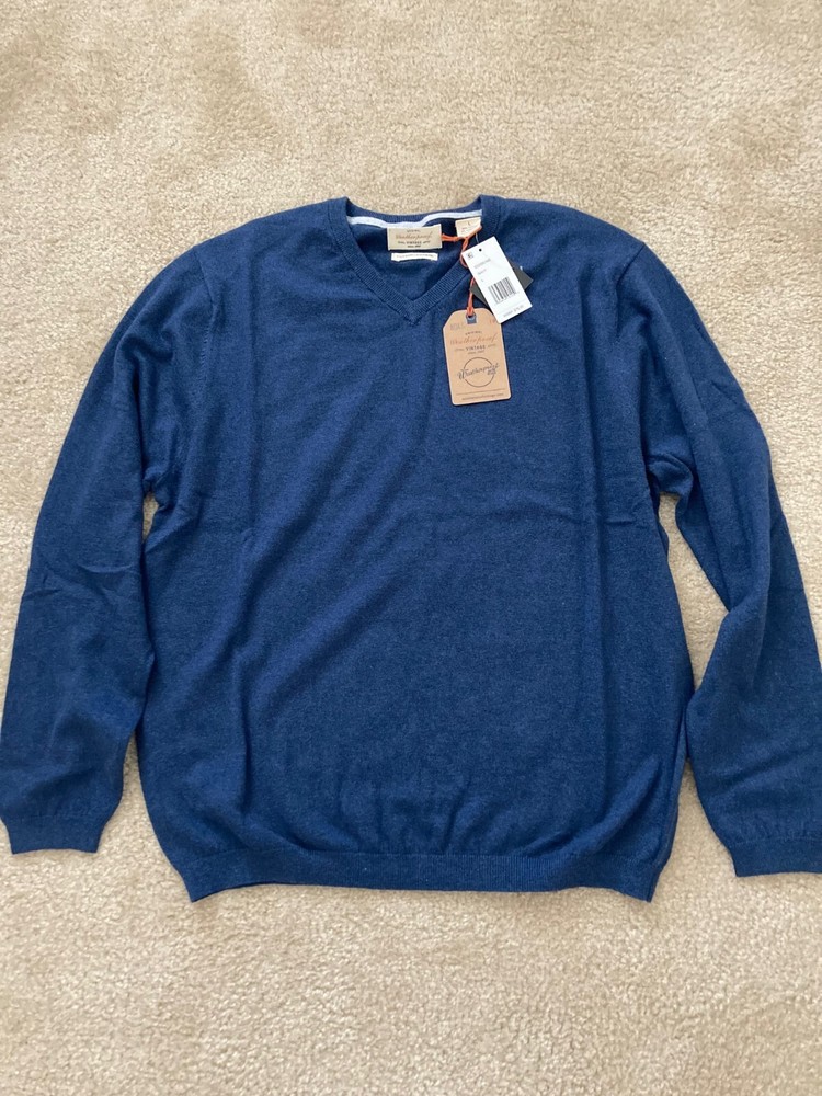 Men's Weatherproof Vintage Cotton Cashmere V-Neck Sweater L Navy NWT
