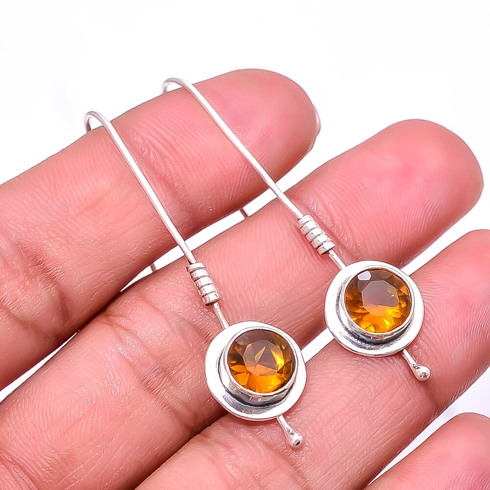 Citrine Gemstone Sterling Silver Earrings 1.95 Inch Valentine Gift E_9267_231_21