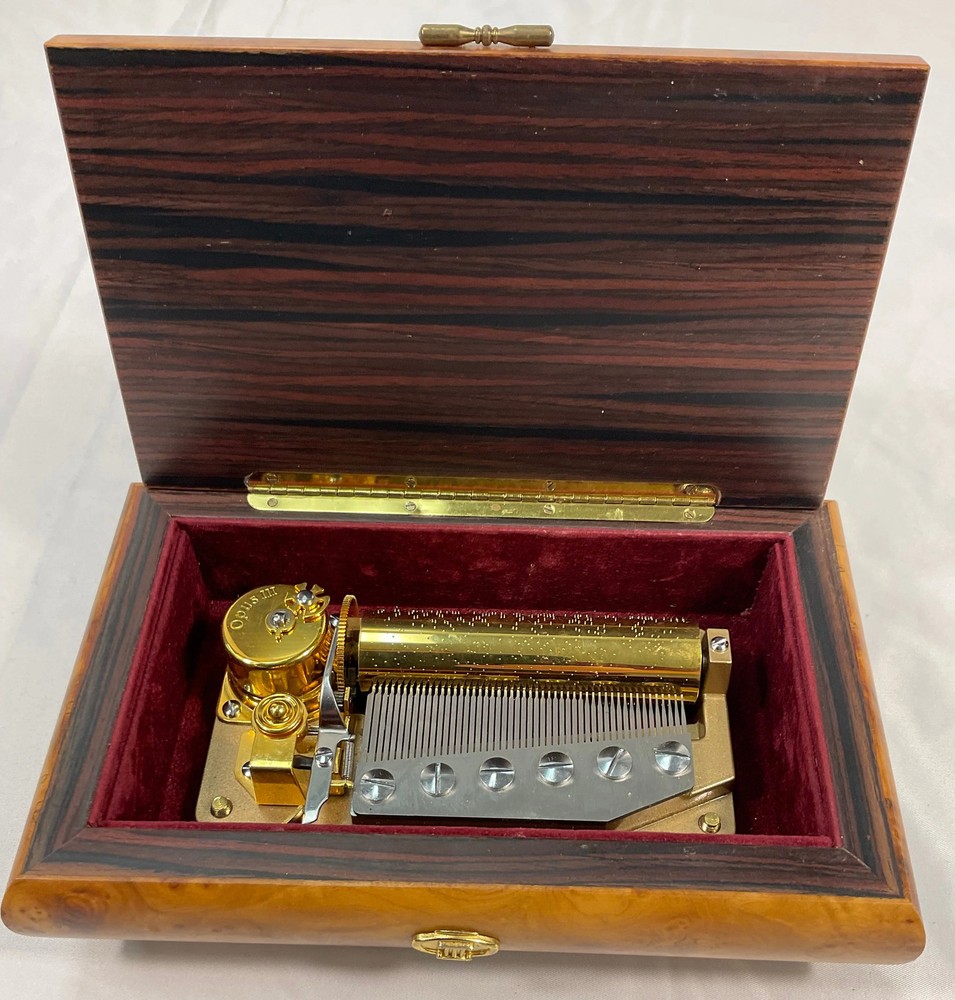 Opus III Sorrento Style 50 Note Wooden Music Box Inlay Instrument Excellent