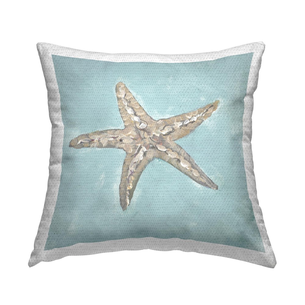 Vibrant Abstract Starfish Design Outdoor Throw Pillow 18x18 Blue