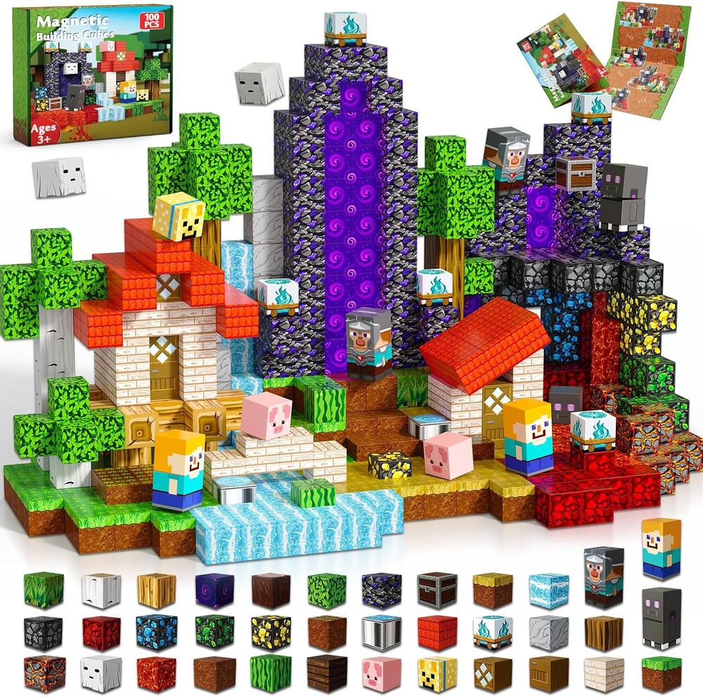 100 PCS Magnetic Blocks - Magnetic Building Blocks, Stacking Magnets for Kids, S