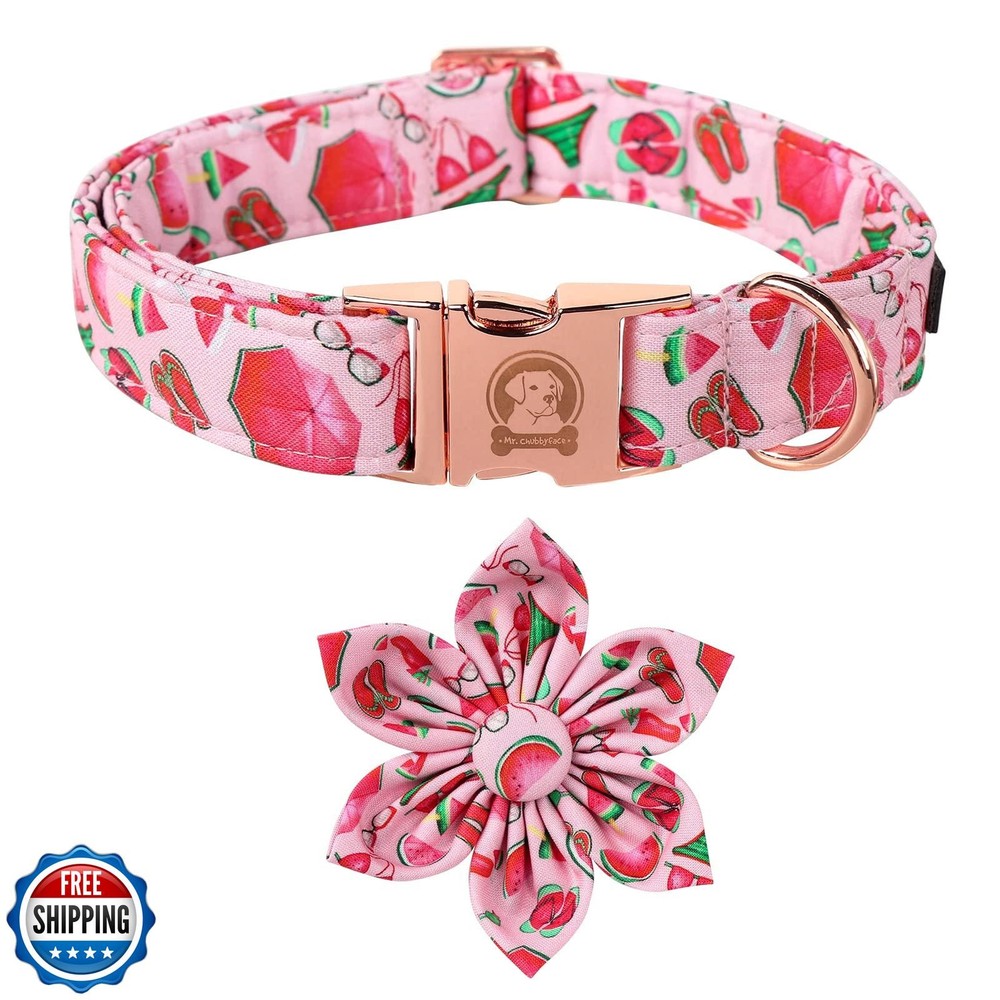 Cute MR.CHUBBYFACE Summer Dog Collar with Watermelon and Flower Design