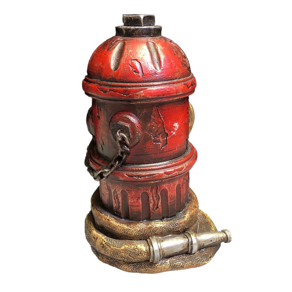Fire Hydrant And Hose Piggy Bank 7 Inches Rustic Change Bank