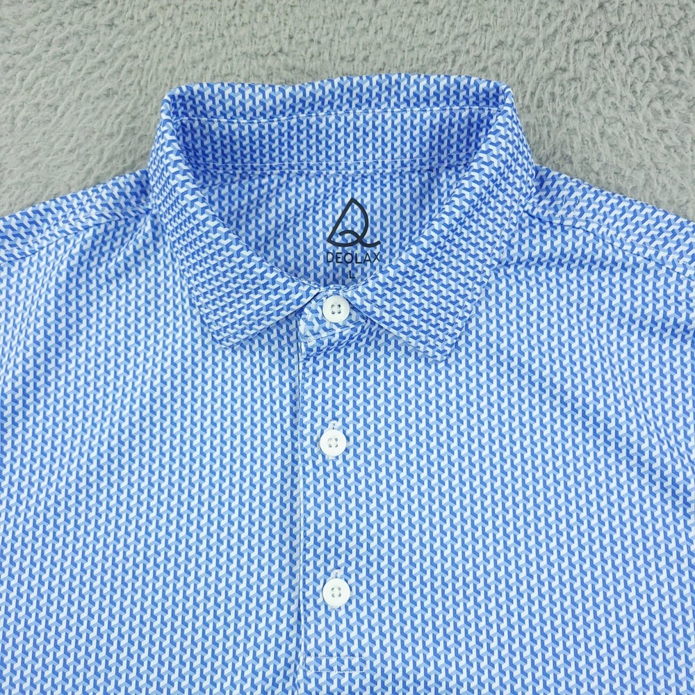 Deolax Polo Shirt Mens Large Blue White Geometric Print Performance Golf