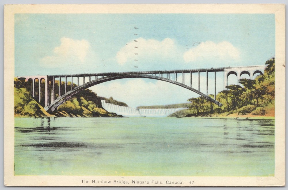Niagara Falls Ontario Canada White Border Postcard Rainbow Bridge