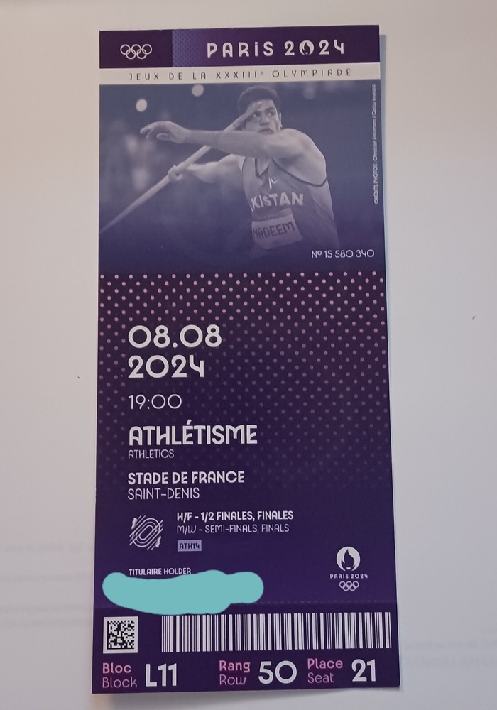 Paris Olympic Ticket Souvenir Paris Olympic Ticket Athletics 8/8 ATH14 Ticket