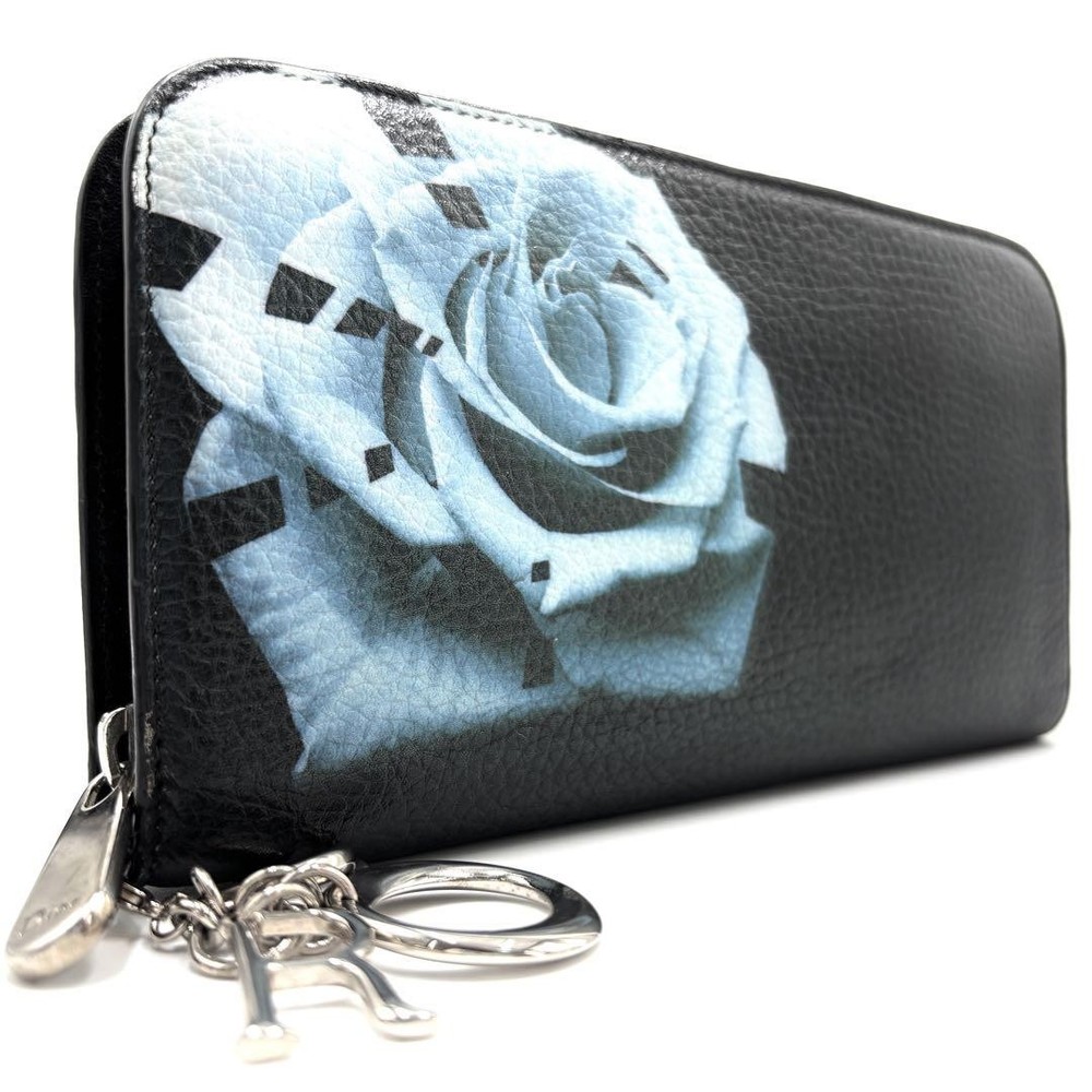Christian Dior Long Wallet Rose Logo Charm Leather Unisex New
