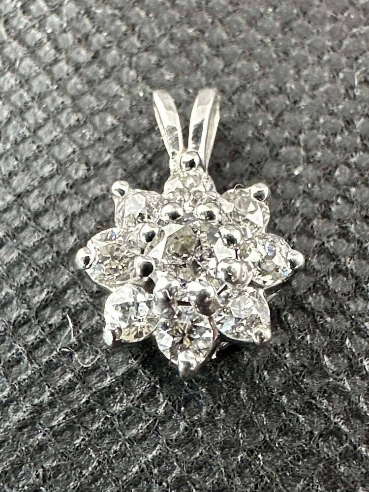 Tiffany & Co 14k White Gold Snowflake Pendant with 9 Round Diamonds